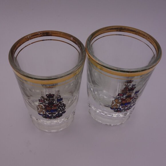 Set of Two(2) Canada A Mari usque ad Mare Shot Glasses with Gold Rim - Picture 2 of 11